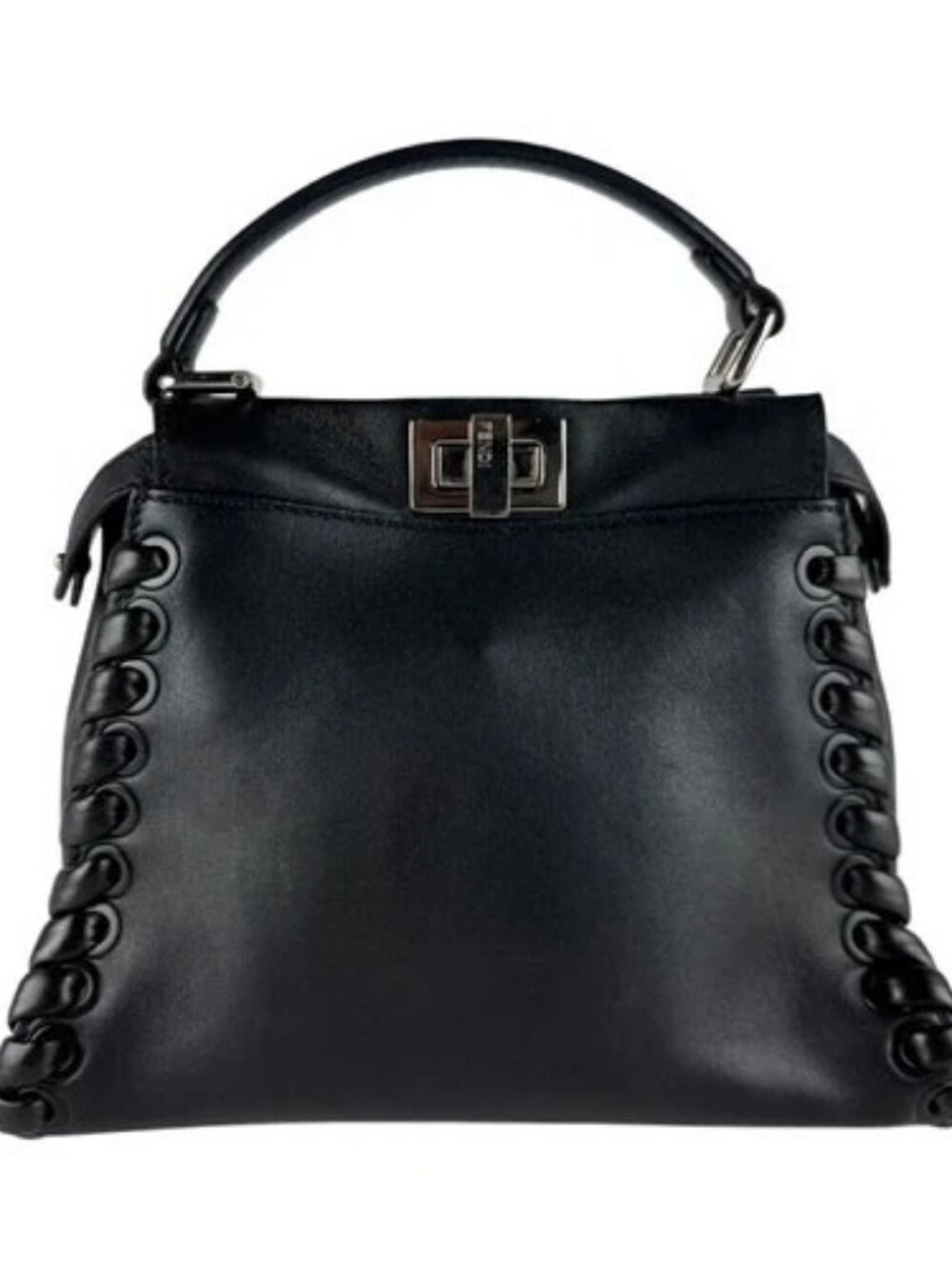 Auth FENDI Peekaboo Mini Handbag Shoulder Bag Black Leather - z10207
